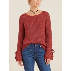 ANTHROPOLOGIE / MOTH Tanwen Bell Sleeve Sweater S Maroon Lurex Boho Chic